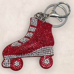 Red and Silver Rhinestone Roller Skate Bag Charm Keychain